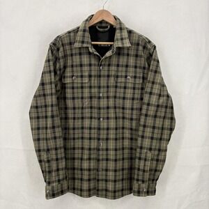 Linksoul Shirt Jacket Mens Large Green Black Plaid Flannel Lined Snap Shacket